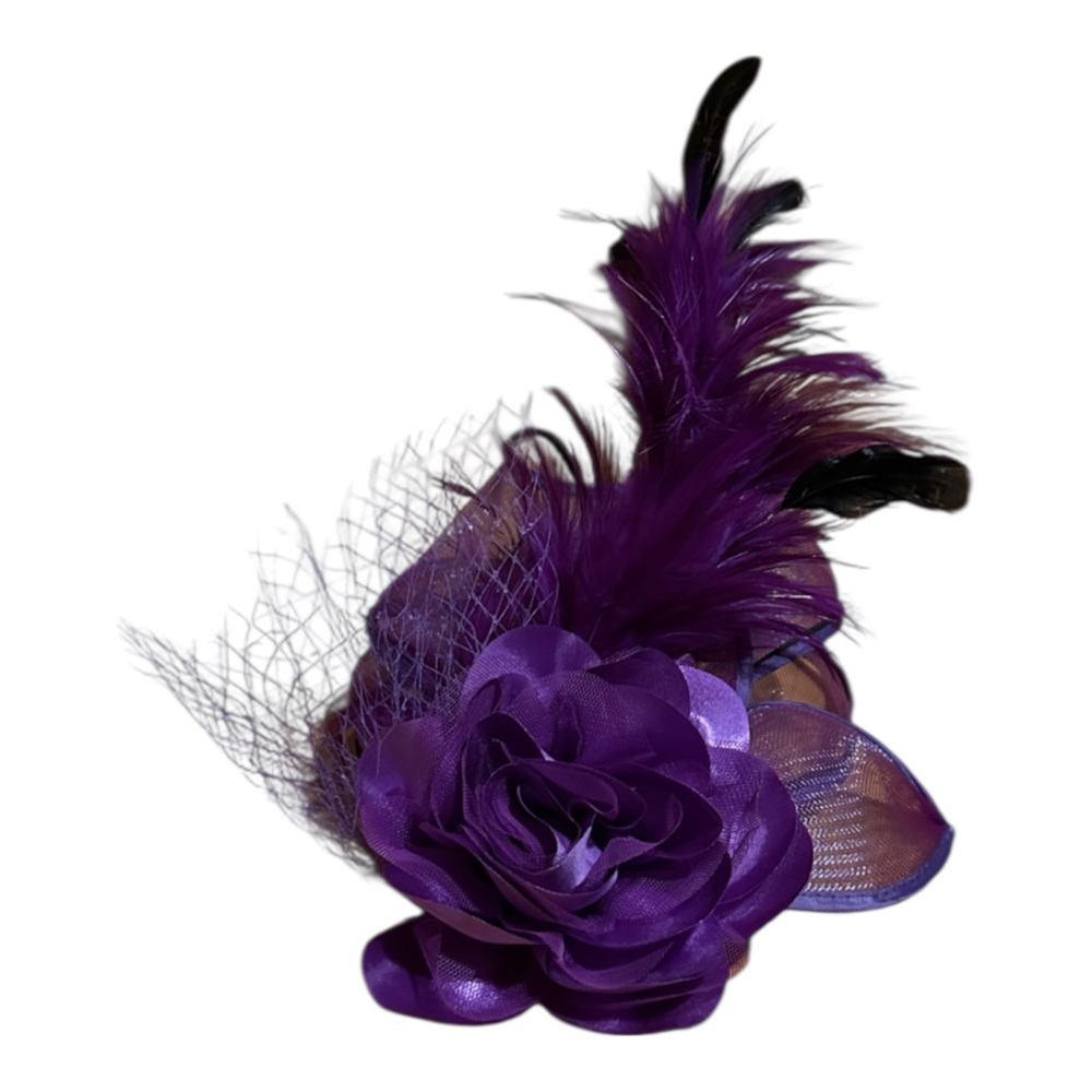 Elegant Purple Feathered,Mesh & Ribbon Fascinator with hair clip - Picture 2 of 10
